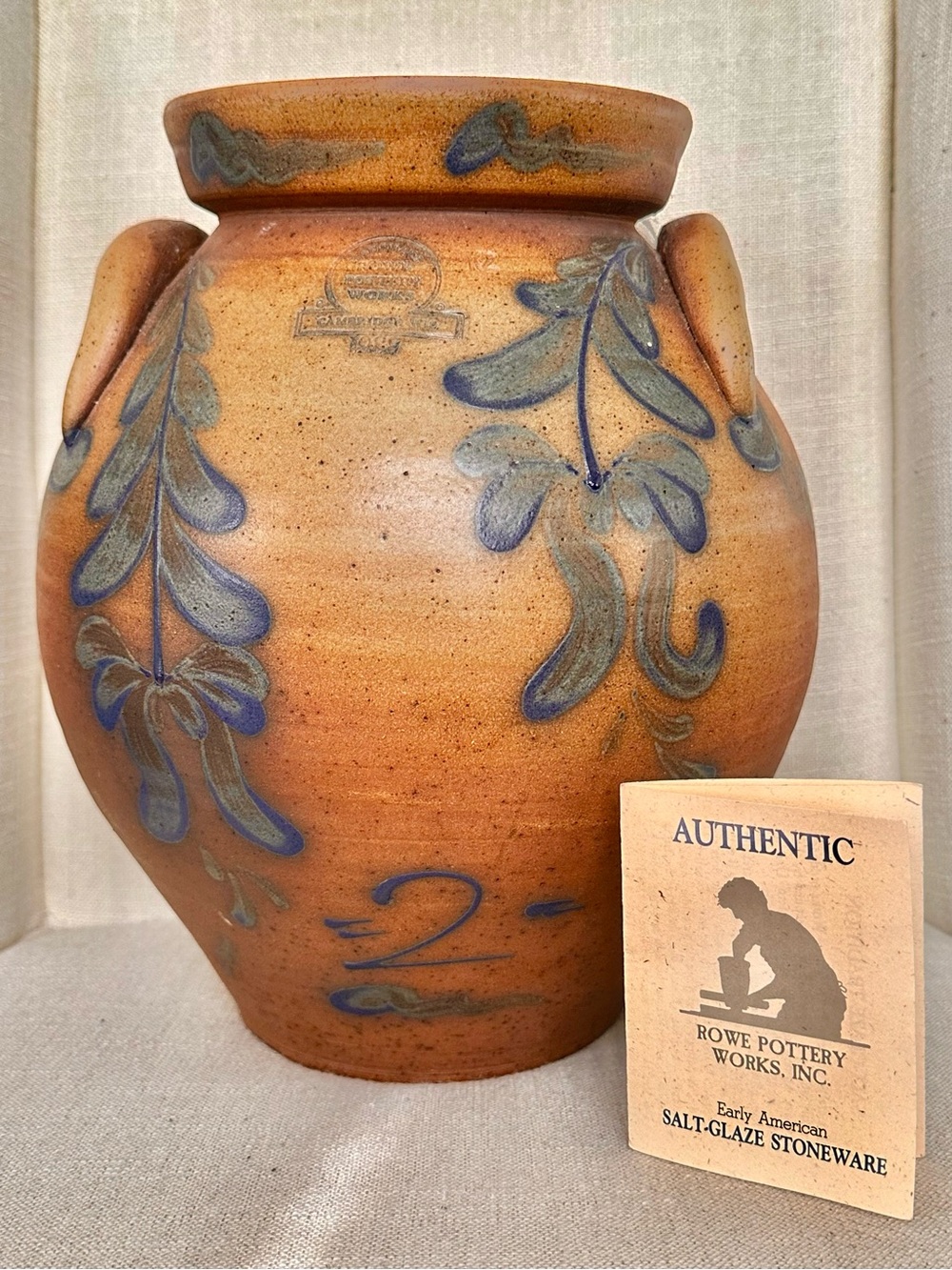 Vintage 1988 Rowe Pottery 2 Gallon Salt Glaze Crock Jar